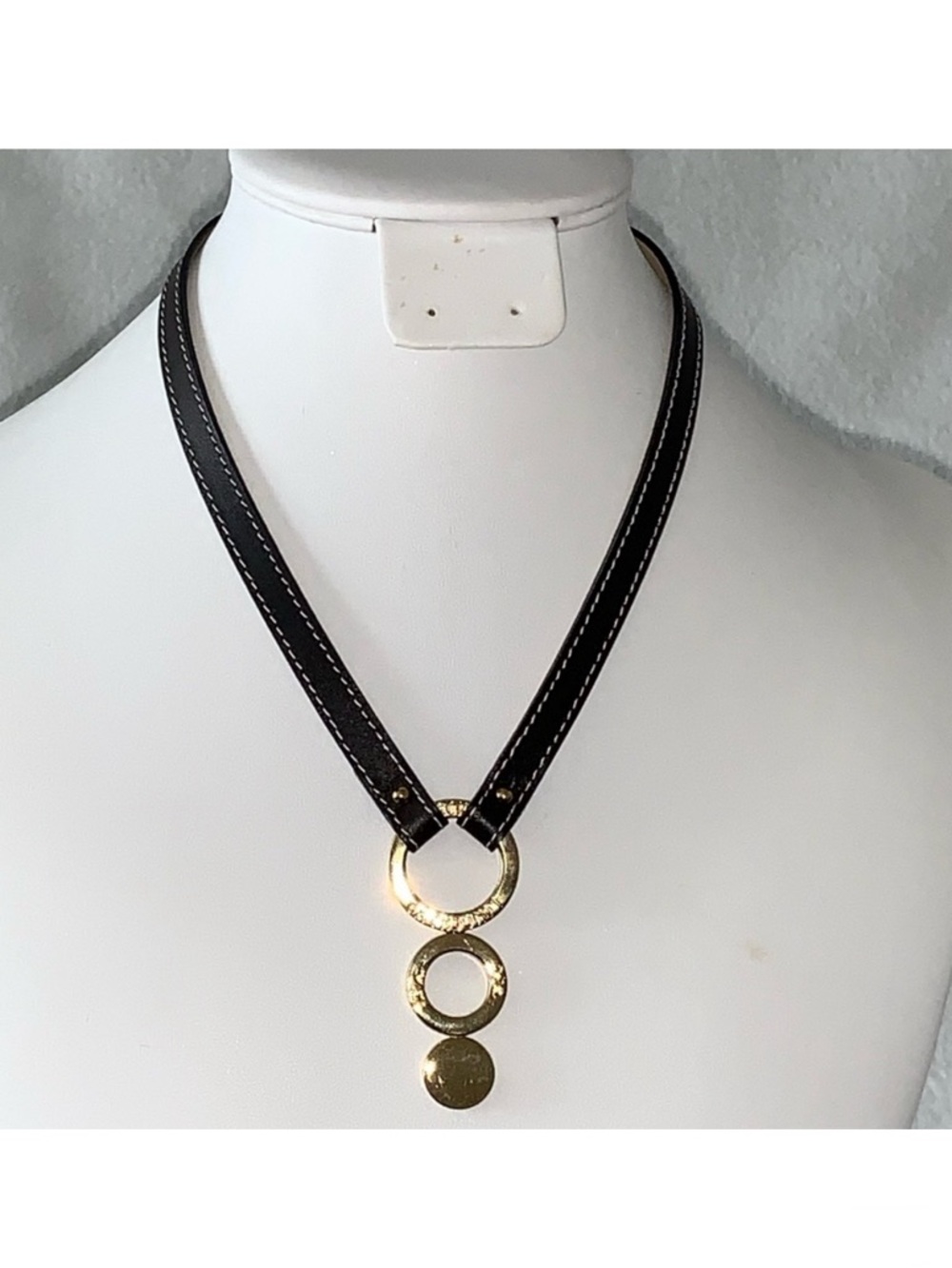 LONGCHAMP Choker Necklace, Brown Leather & Goldtone, Vintage 90’s, EUC, GORGEOUS